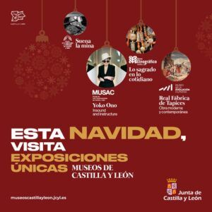 Cartel promocional de exposiciones culturales en Castilla y León durante Navidad