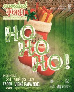 Cartel de Navidad con Papá Noel y regalos en Toro