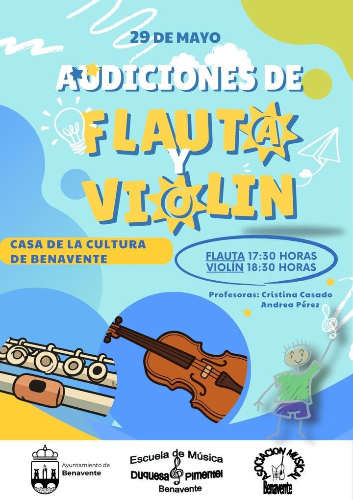 Cartel de audiciones de flauta y violín en Benavente