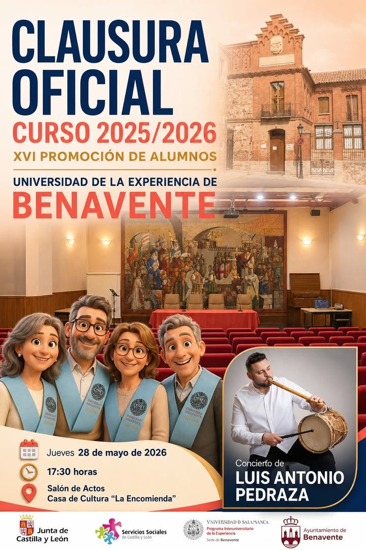 Cartel de clausura del curso 2025/2026 en la Universidad de la Experiencia en Benavente