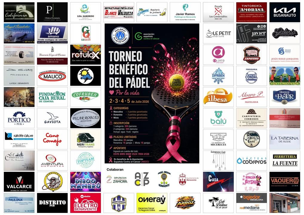 Cartel del Torneo Benéfico de Pádel en Benavente a favor de la AECC