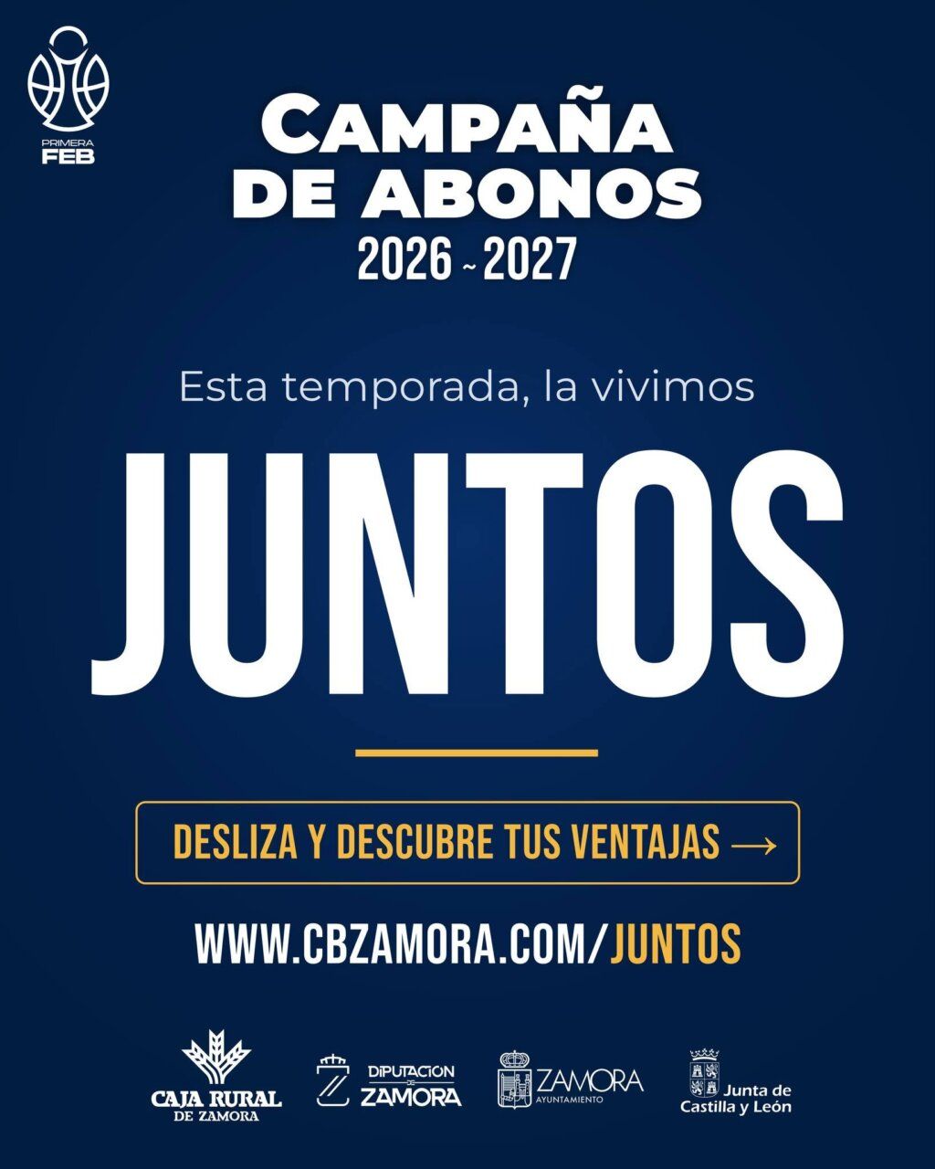 Cartel de la campaña de abonados del CB Zamora para la temporada 2026-2027