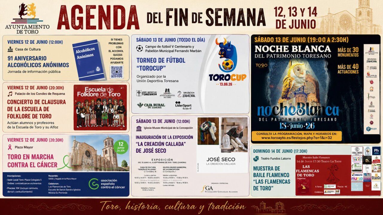 Cartel de actividades culturales y deportivas en Toro