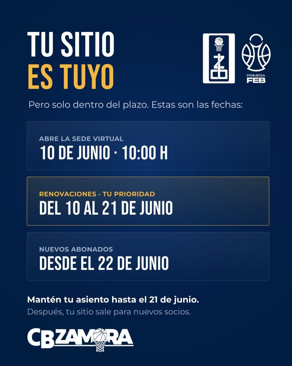 Anuncio de la campaña de abonados del CB Zamora para 2026-2027