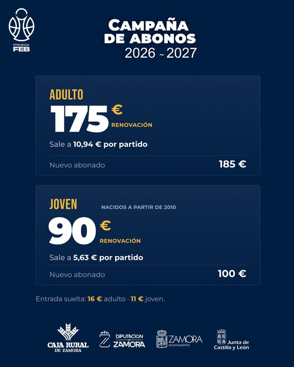 Cartel de la campaña de abonados del CB Zamora para 2026-2027