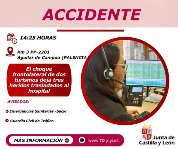 Imagen de un accidente de tráfico con tres heridos en Aguilar de Campoo