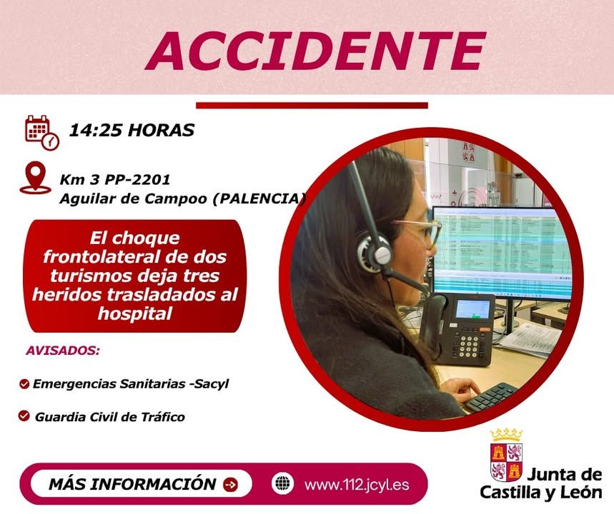 Imagen de un accidente de tráfico con tres heridos en Aguilar de Campoo