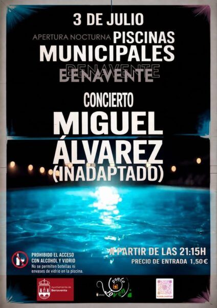 Cartel del concierto de Miguel Álvarez en las piscinas de Benavente