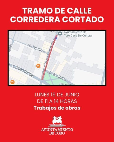 Mapa que indica el corte de tráfico en la calle Corredera por obras