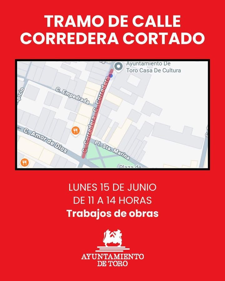 Mapa que indica el corte de tráfico en la calle Corredera por obras