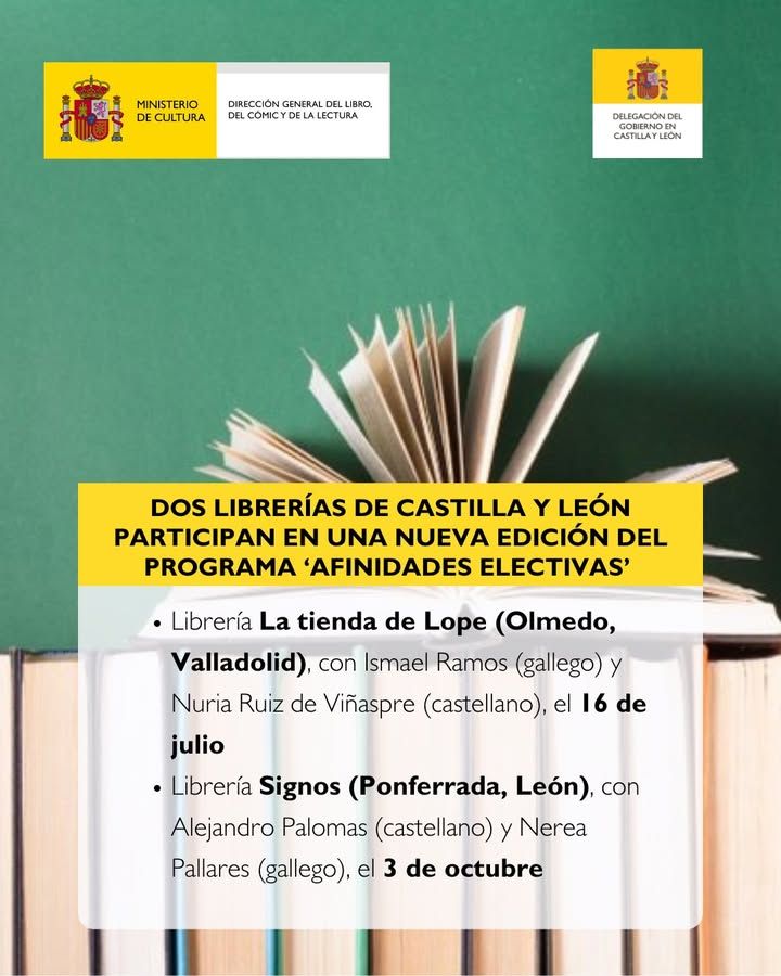 Cartel de encuentros literarios en Castilla y León con libros y autores.