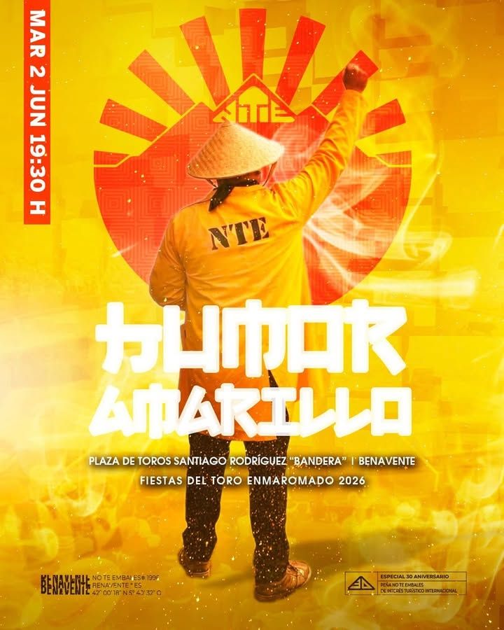Cartel del espectáculo Humor Amarillo en Benavente con fondo amarillo