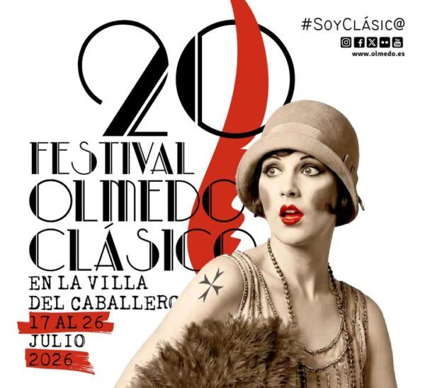 Cartel del Festival de Teatro Olmedo Clásico con una mujer vestida de época