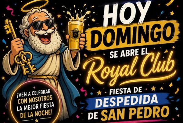Cartel de fiesta de despedida de San Pedro en Royal Club