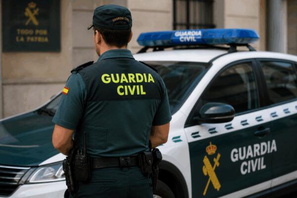 Agente de la Guardia Civil junto a un vehículo oficial en una operación