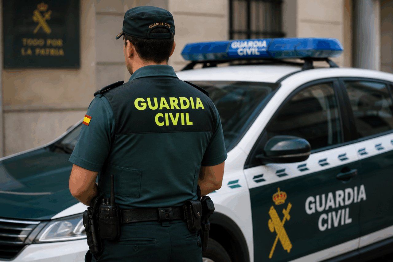 Agente de la Guardia Civil junto a un vehículo oficial en una operación
