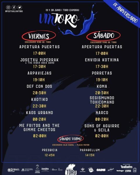 Cartel del Festival Vintoro 2026 con horarios y artistas