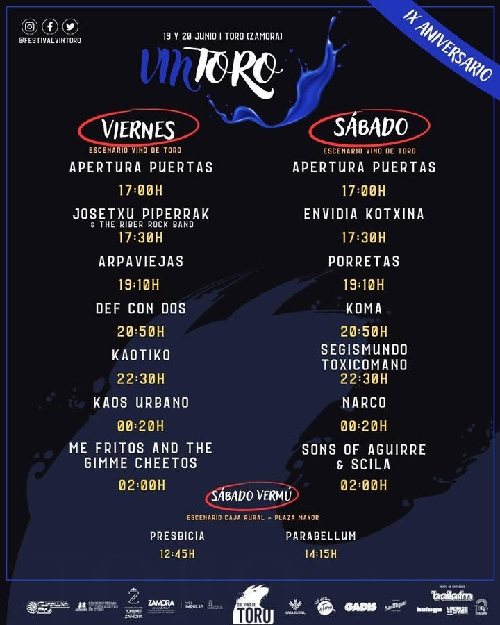 Cartel del Festival Vintoro 2026 con horarios y artistas