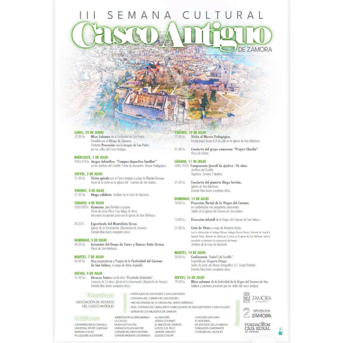 Cartel de la III Semana Cultural del Casco Antiguo de Zamora con actividades programadas.
