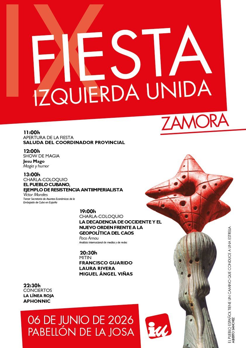 Cartel de la IX Fiesta de Izquierda Unida en Zamora con actividades programadas