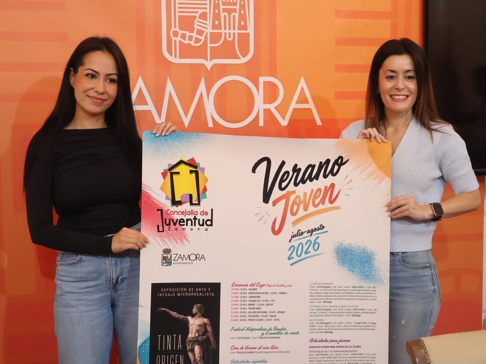 Presentación del programa Verano Joven 2026 en Zamora con un cartel informativo.