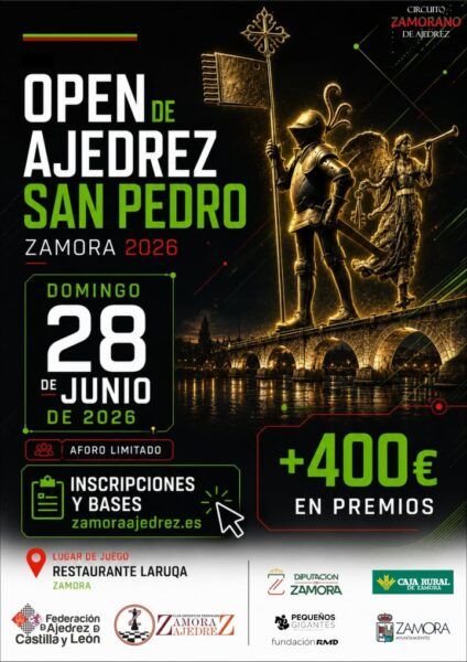Cartel del Open de Ajedrez San Pedro con detalles del evento