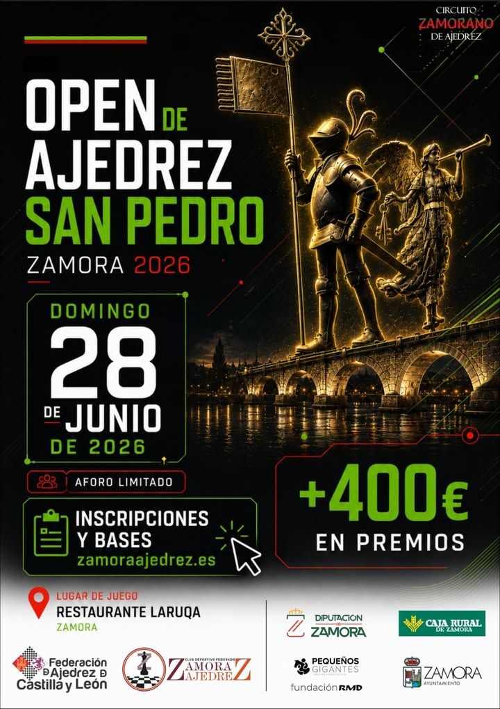 Cartel del Open de Ajedrez San Pedro con detalles del evento