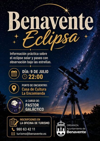 Cartel del evento de observación del eclipse en Benavente