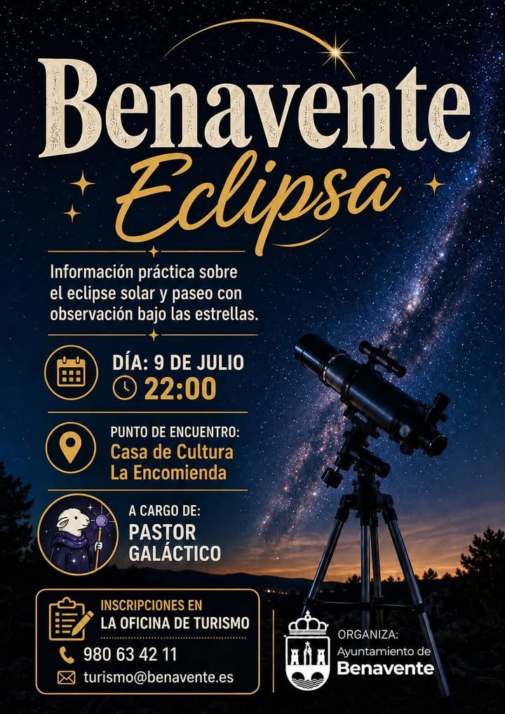 Cartel del evento de observación del eclipse en Benavente