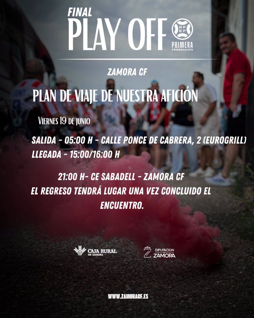 Cartel informativo sobre el viaje de aficionados del Zamora CF