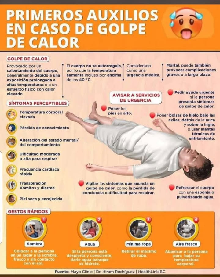 Infografía sobre primeros auxilios en caso de golpe de calor