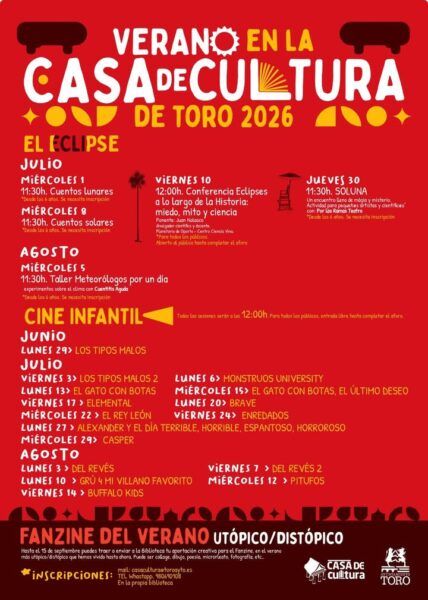 Cartel de actividades de verano en la Casa de Cultura de Toro 2026