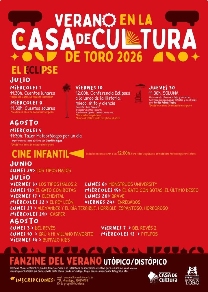 Cartel de actividades de verano en la Casa de Cultura de Toro 2026