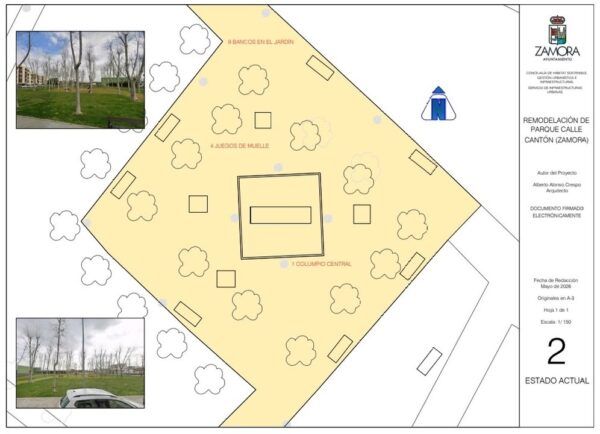Plano de renovación del parque infantil en la calle Cantón de Zamora