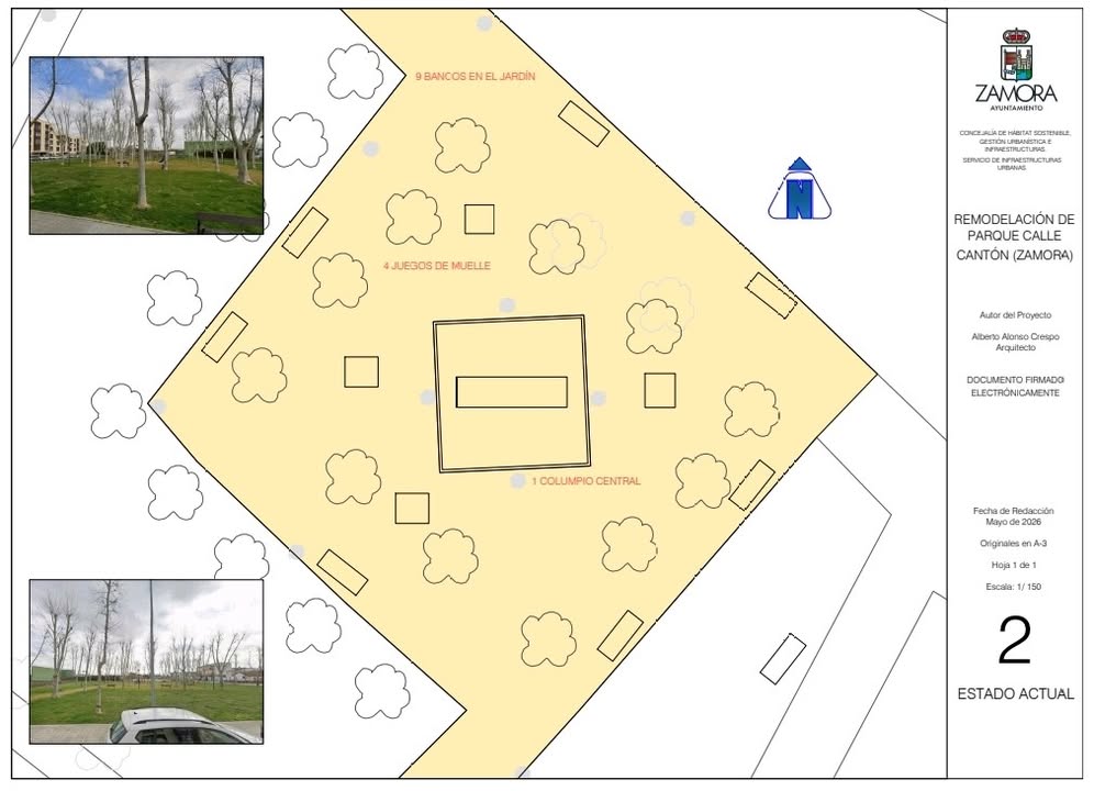 Plano de renovación del parque infantil en la calle Cantón de Zamora