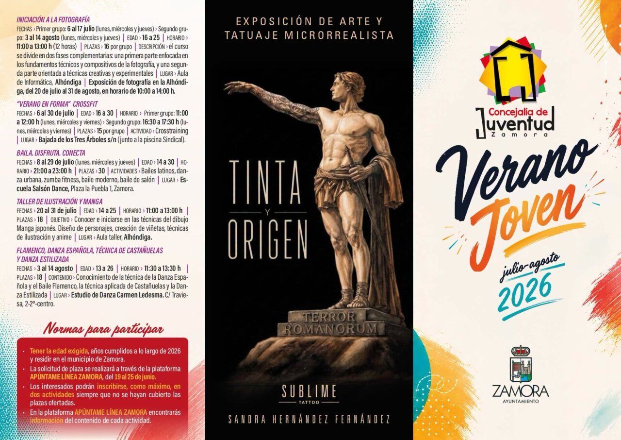Cartel del programa Verano Joven 2026 con actividades culturales en Zamora