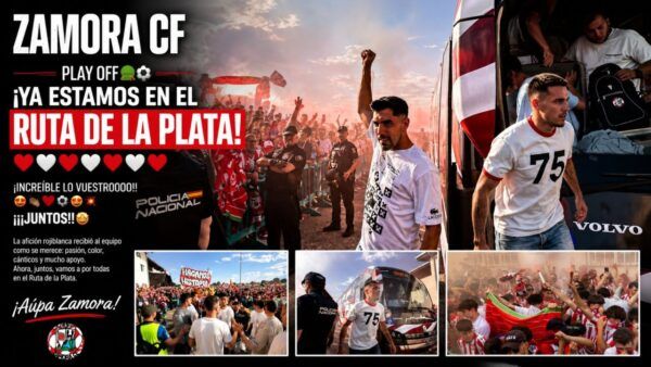 Afición del Zamora CF celebrando el play off en el Ruta de la Plata