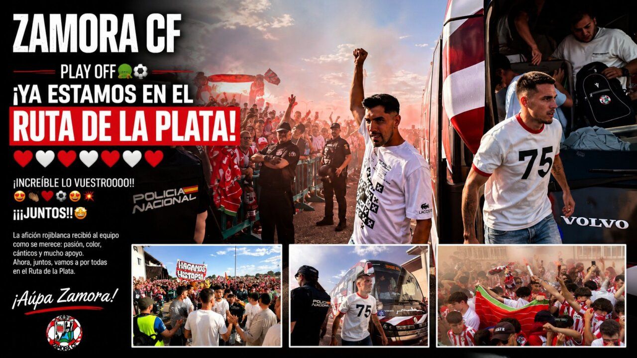 Afición del Zamora CF celebrando el play off en el Ruta de la Plata