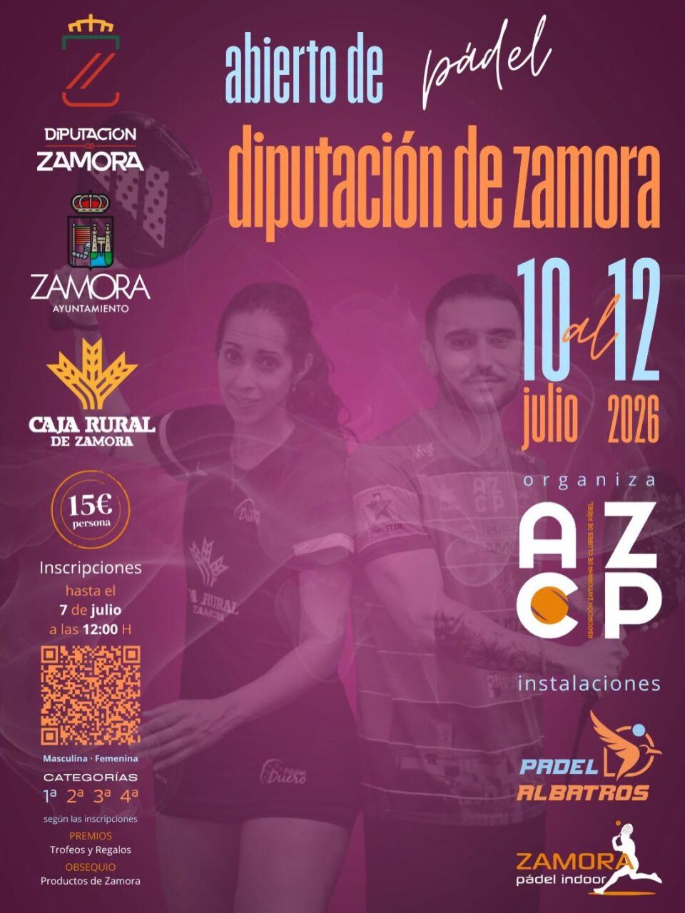 Cartel del Abierto de Pádel Diputación de Zamora 2026 con jugadores y detalles del evento