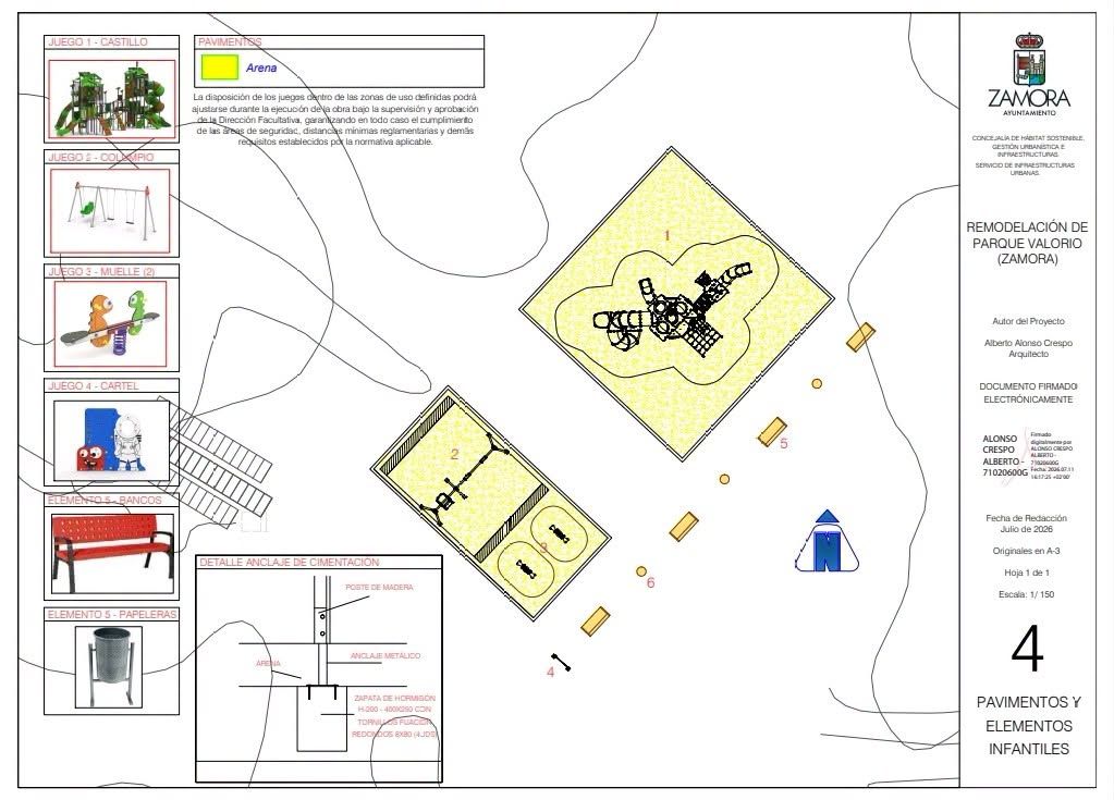 Plano del nuevo parque infantil en Valorio, Zamora
