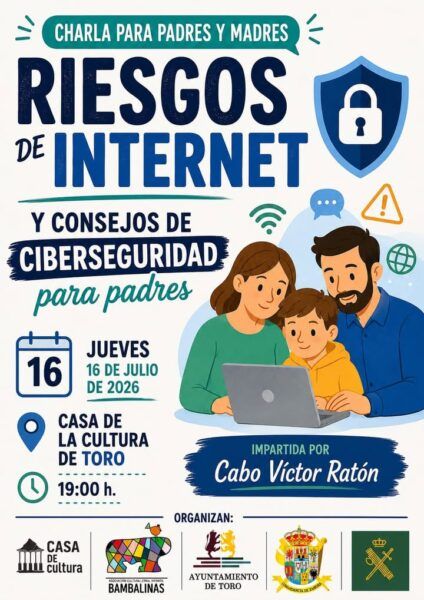 Cartel de charla sobre seguridad en Internet para padres en Toro