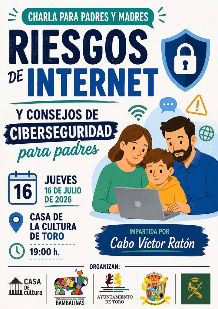 Cartel de charla sobre seguridad en Internet para padres en Toro