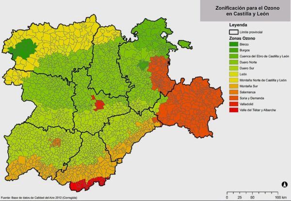 Mapa de zonificación del ozono en Castilla y León