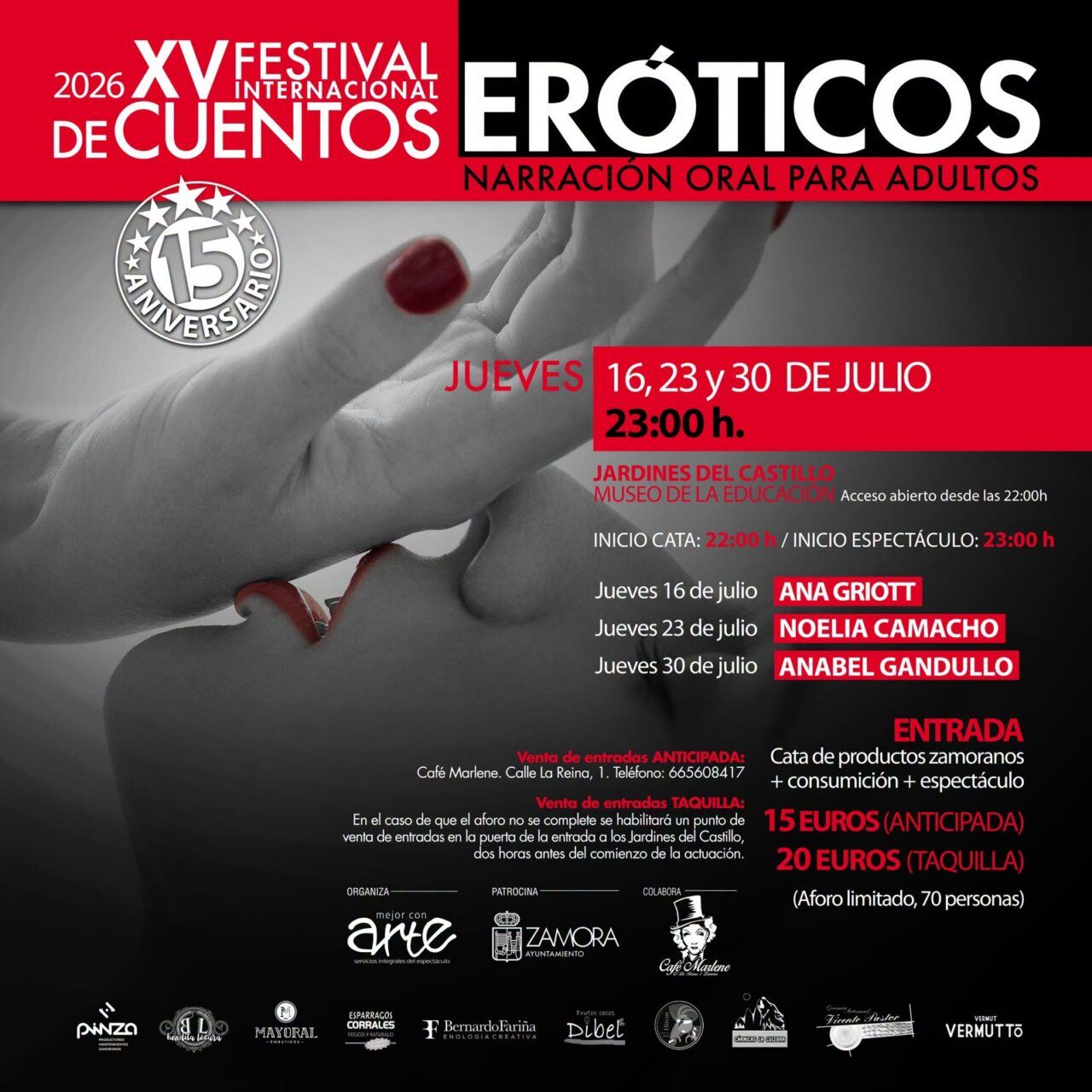 Cartel del Festival de Cuentos Eróticos en Zamora con detalles del evento.