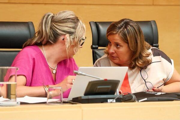 Dos mujeres conversando en una reunión sobre sanidad pública