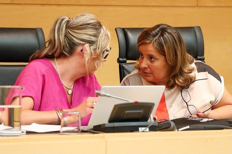Dos mujeres conversando en una reunión sobre sanidad pública
