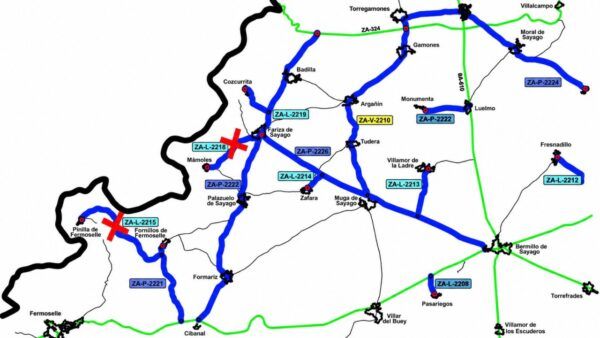 Mapa de carreteras afectadas por el incendio en Fermoselle