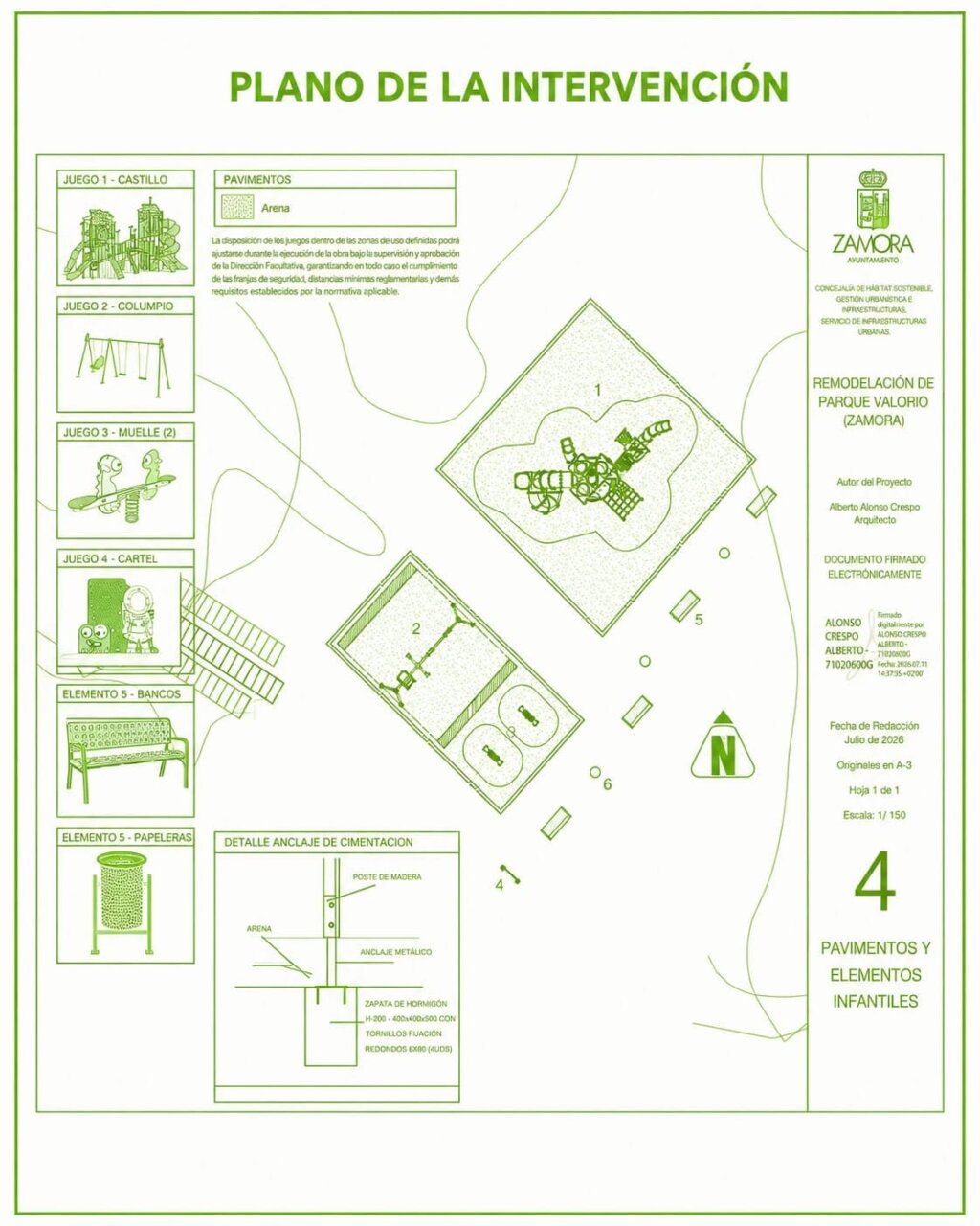 Plano de la intervención para el parque infantil de Valorio en Zamora
