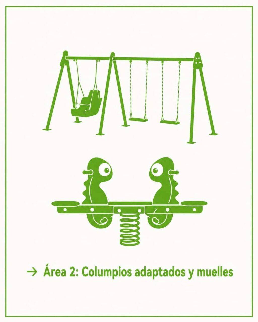 Diseño del área de columpios y muelles en el parque infantil de Valorio