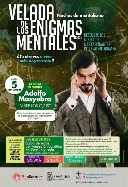 Cartel del espectáculo de mentalismo de Adolfo Masyebra en Zamora
